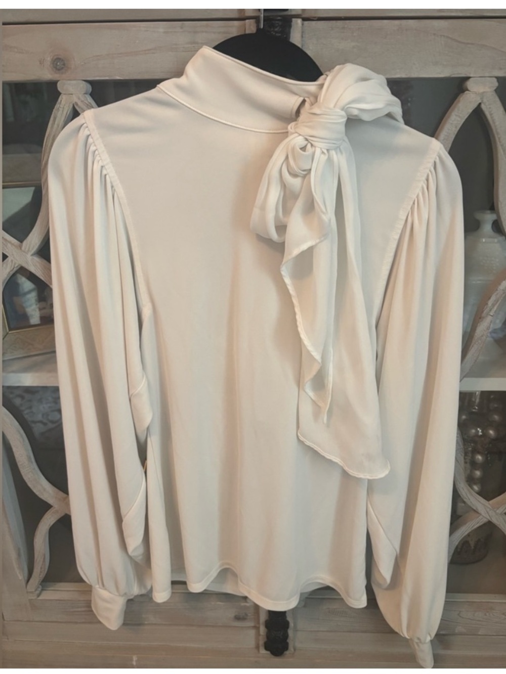 White House Black Market-  ivory off white Elegant bow Tie-Neck Top